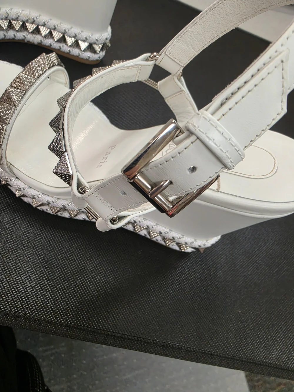 Christian Louboutin White Studded Leather Ankle Strap Sandal Pyraclou
